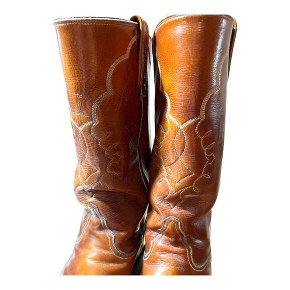 Vintage 60s/70s Tony Lama EL REY Cognac Leather Cowboy Boots Mens 8.5D 0032 Rare main image 6